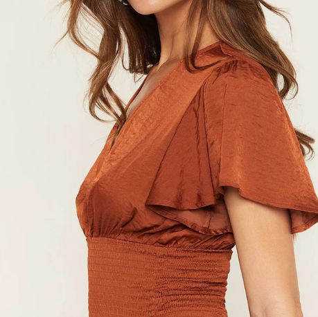 Women’s Rust Wrap V‑Neck Midi Dress