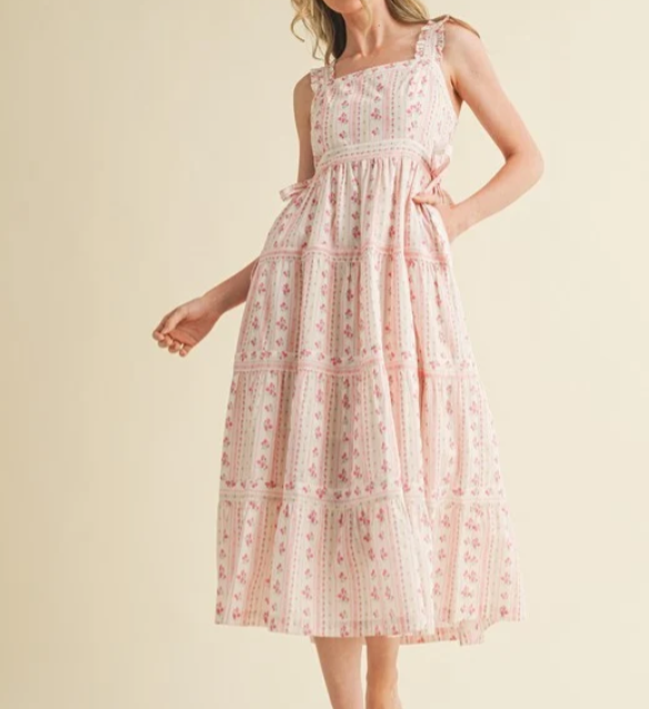 Floral Square-Neck Midi Skirt with Tiered Hem