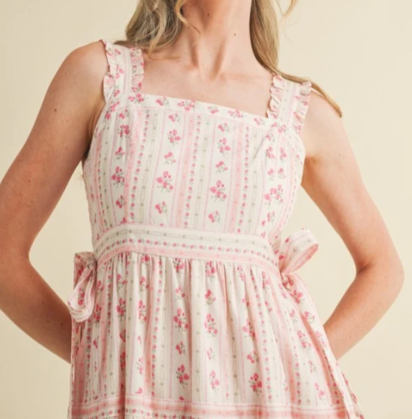 Floral Square-Neck Midi Skirt with Tiered Hem