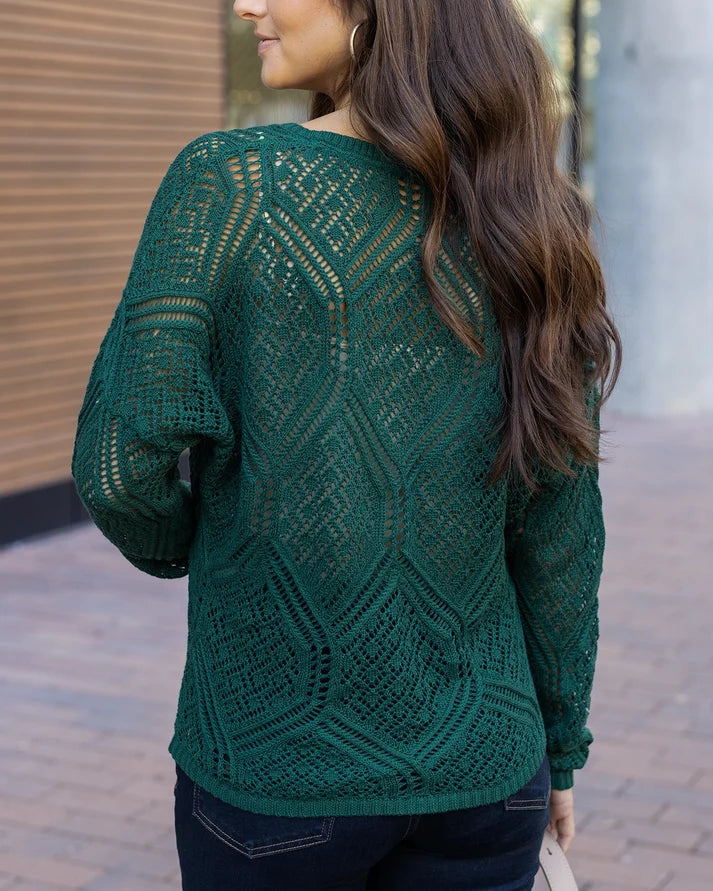 V‑Neck Openwork Crochet Knit Top