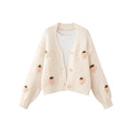 V‑Neck Knit Cardigan, Sweet 3D Crochet Strawberry Decor Loose Drop