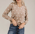 V‑Neck Knit Sweater with 3D Pom‑pom Details